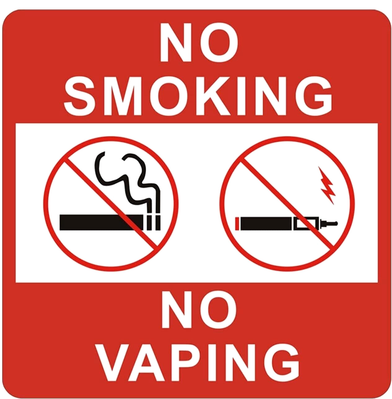 ✅🔥LOT OF 2...NO SMOKING/NO VAPING PICTORIAL 5 MIL. VINYL ADHESIVE SIGN 6" X 6"