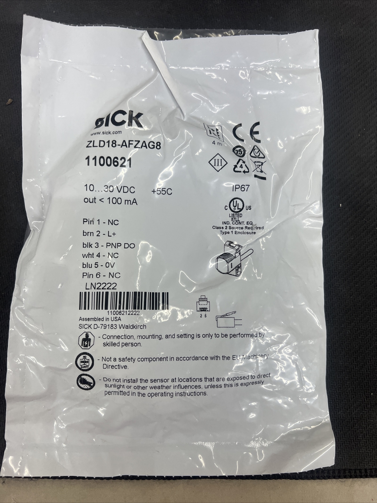 New - Sick 1100621 ZLD18-AFZAG8 Hybrid Photoelectric Sensor 10..30 VDC Out 100ma