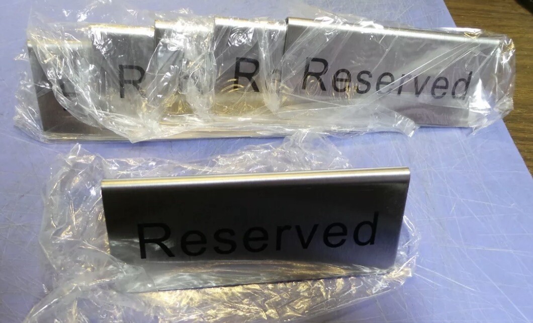 6 – Update International RES-5/SS Reserved Table Sign - Black Lettering 2" x 4-3