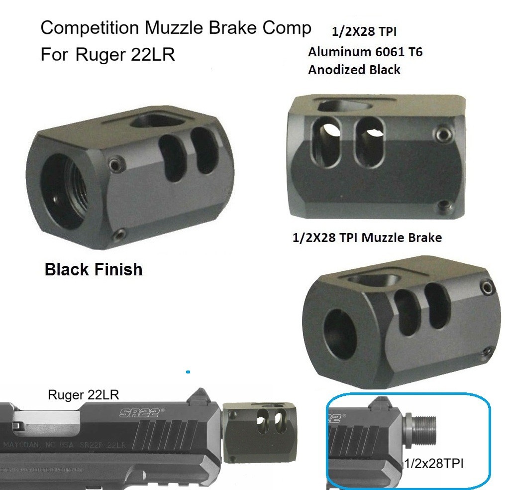 1/2x28 TPI Muzzle Brake Compensator For Ruger 22LR Threaded Barrel Converter