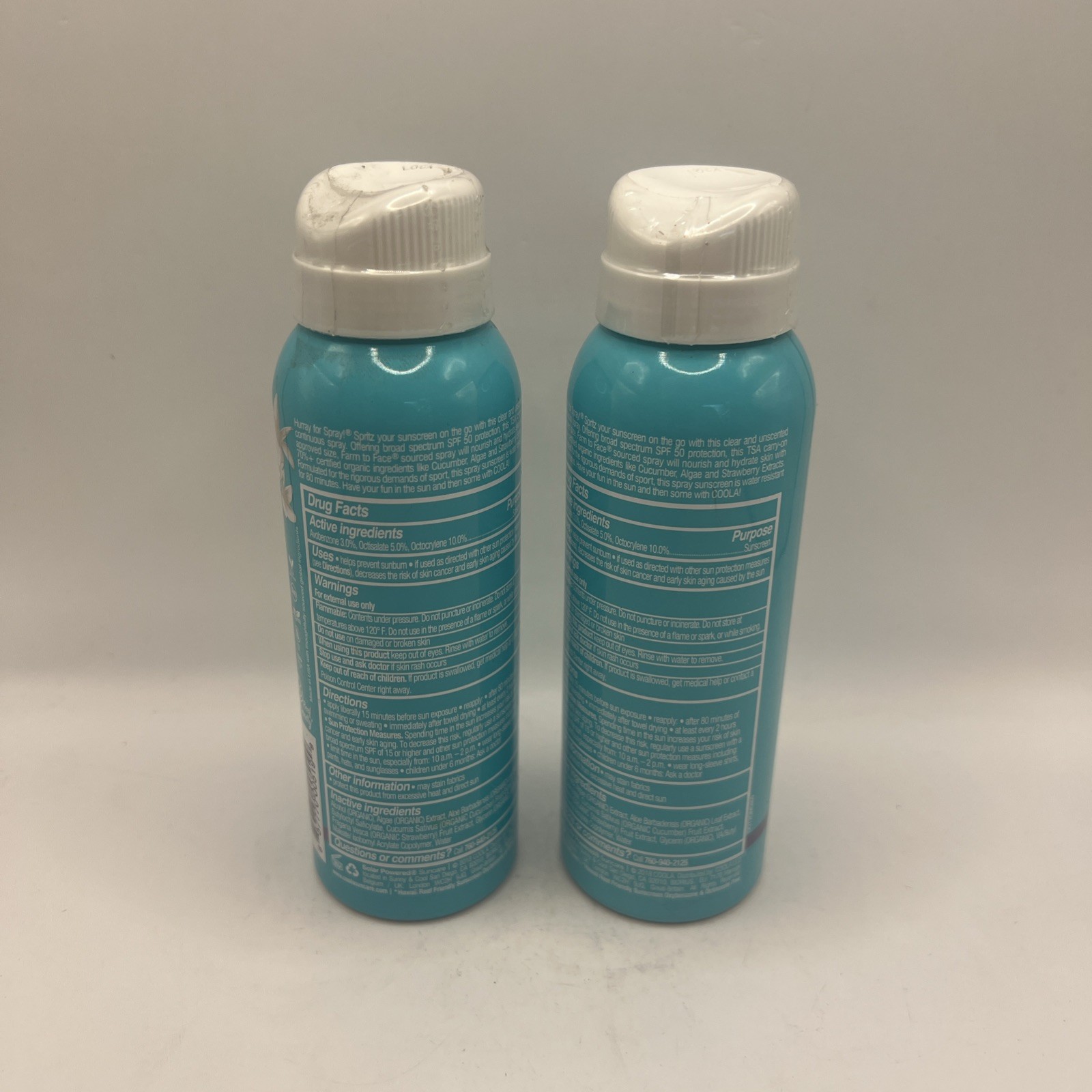 Lot/2 Coola Unscented Sunscreen Spray SPF 50 3 Oz