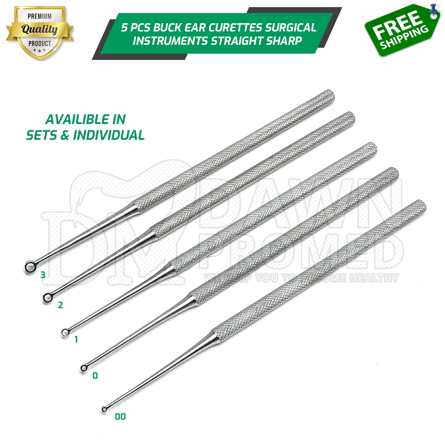 Buck Ear Curettes 6-1/2" sharp Straight ENT Surgical Instruments German Grade