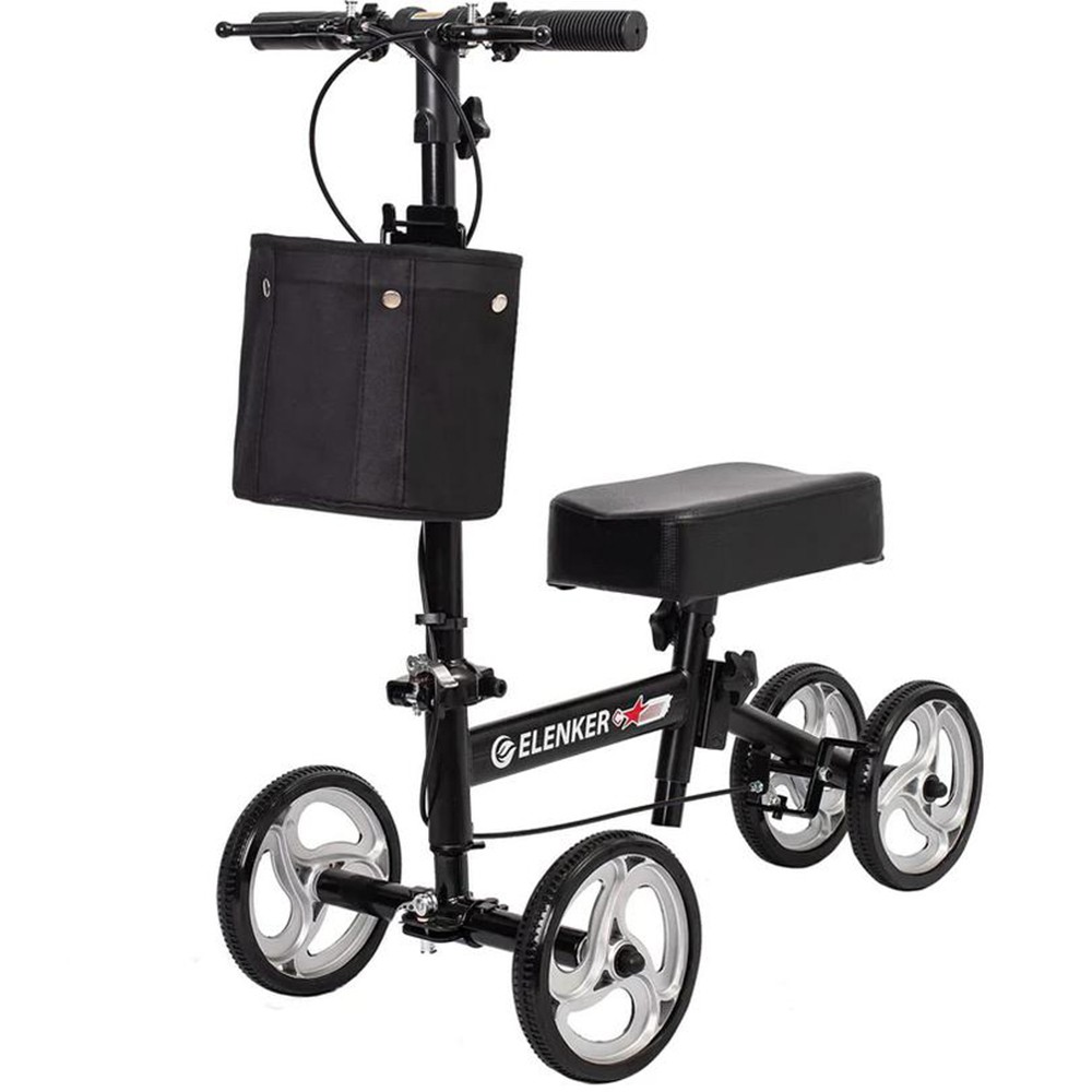 ELENKER Knee Scooter Deluxe Basket Dual Braking System For Ankle Foot Injured