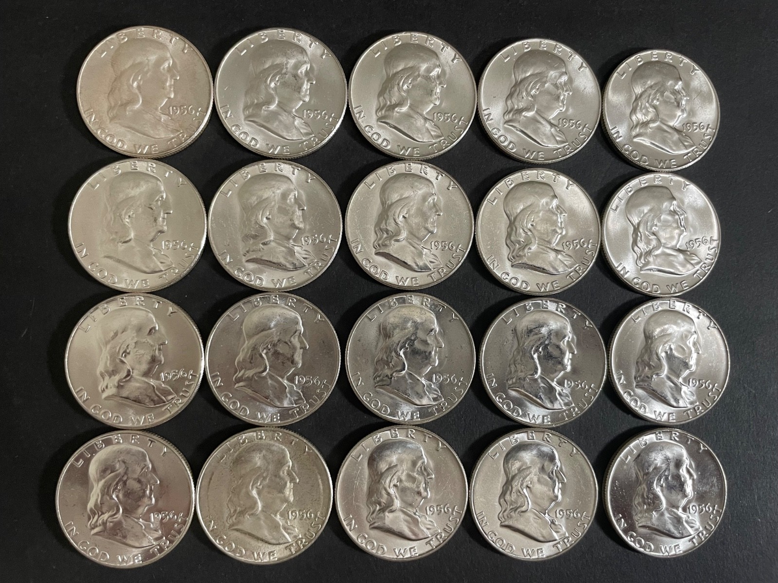 ROLL (20) 1956 FRANKLIN HALF DOLLAR “STUNNING GEMS” BU UNCIRCULATED 90% SILVER
