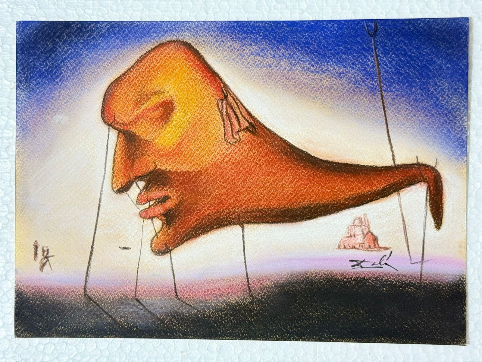 Salvador Dali (Handmade) Drawing on antique paper Signed and Sealed.