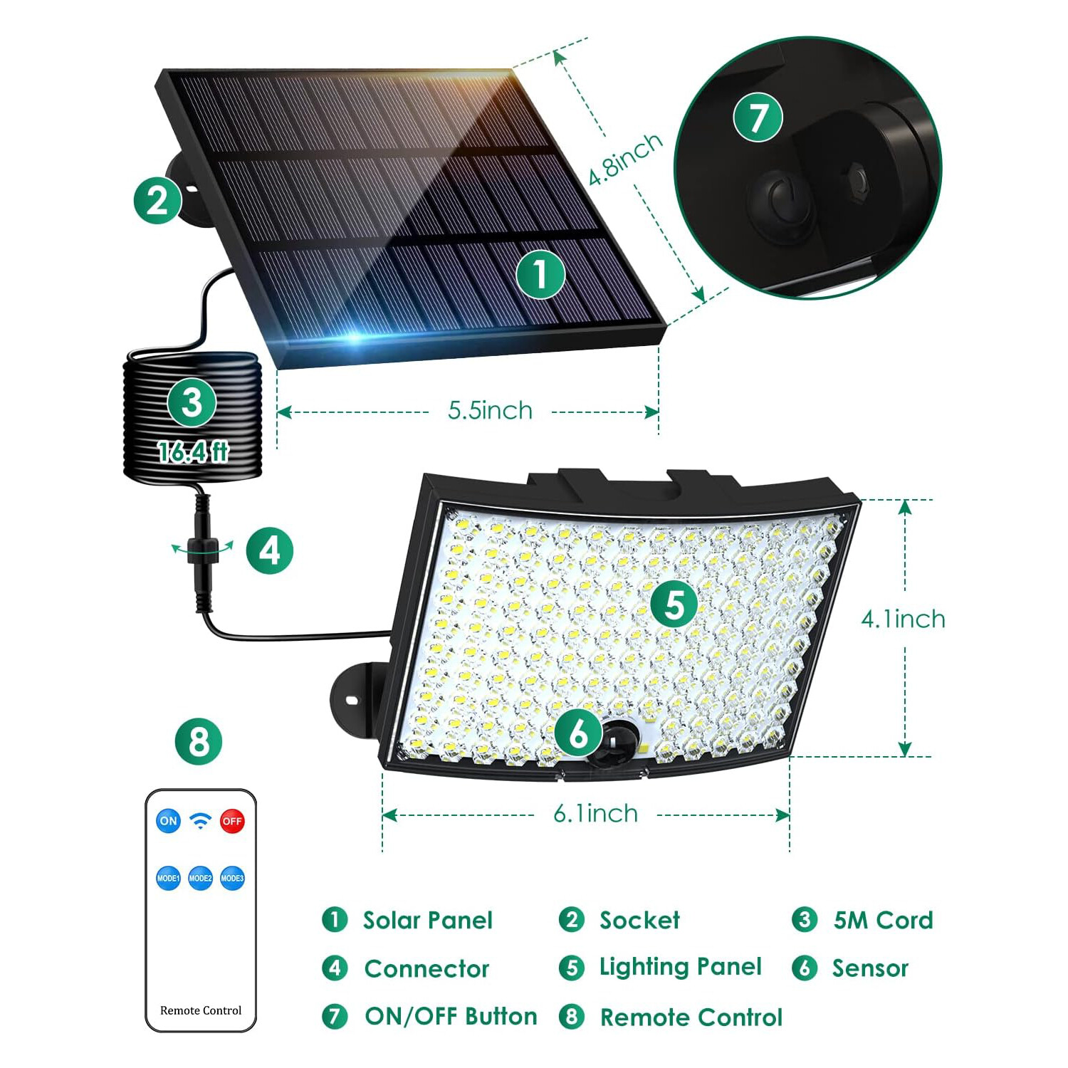 CLAONER 128 LED Solar Security Lights Motion Sensor Outdoor Separate Wall Lamp