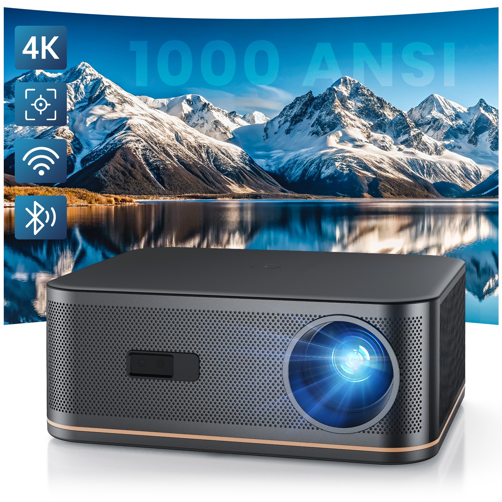 HAPPRUN 2000 ANSI 4K Decoding Projector Bundle WiFi Bluetooth Indoor/Outdoor