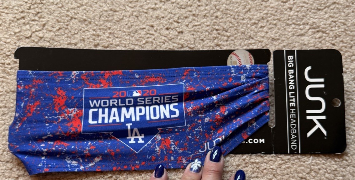 JUNK WS Champ Splatter BBL Headband Blue Red White Baseball 2020 World Series