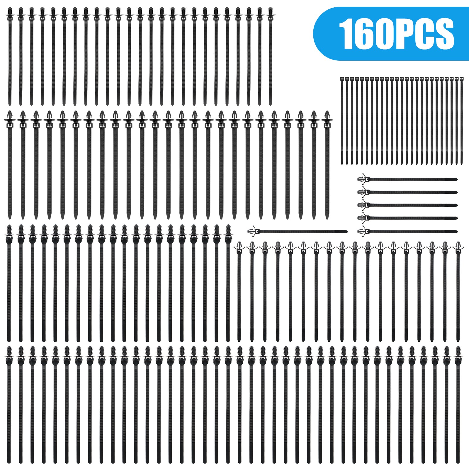 160pcs Push Mount Cable Zip Ties 5 Sizes Self Locking Cable Strap Assortment Kit