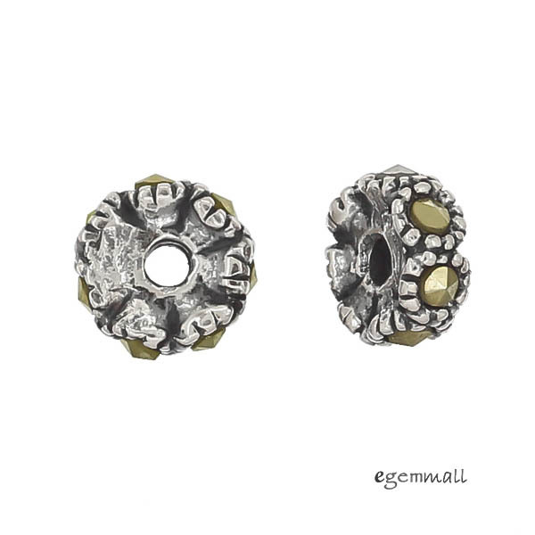 2 Sterling Silver Marcasite Rondelle Spacer Beads 6mm #97973