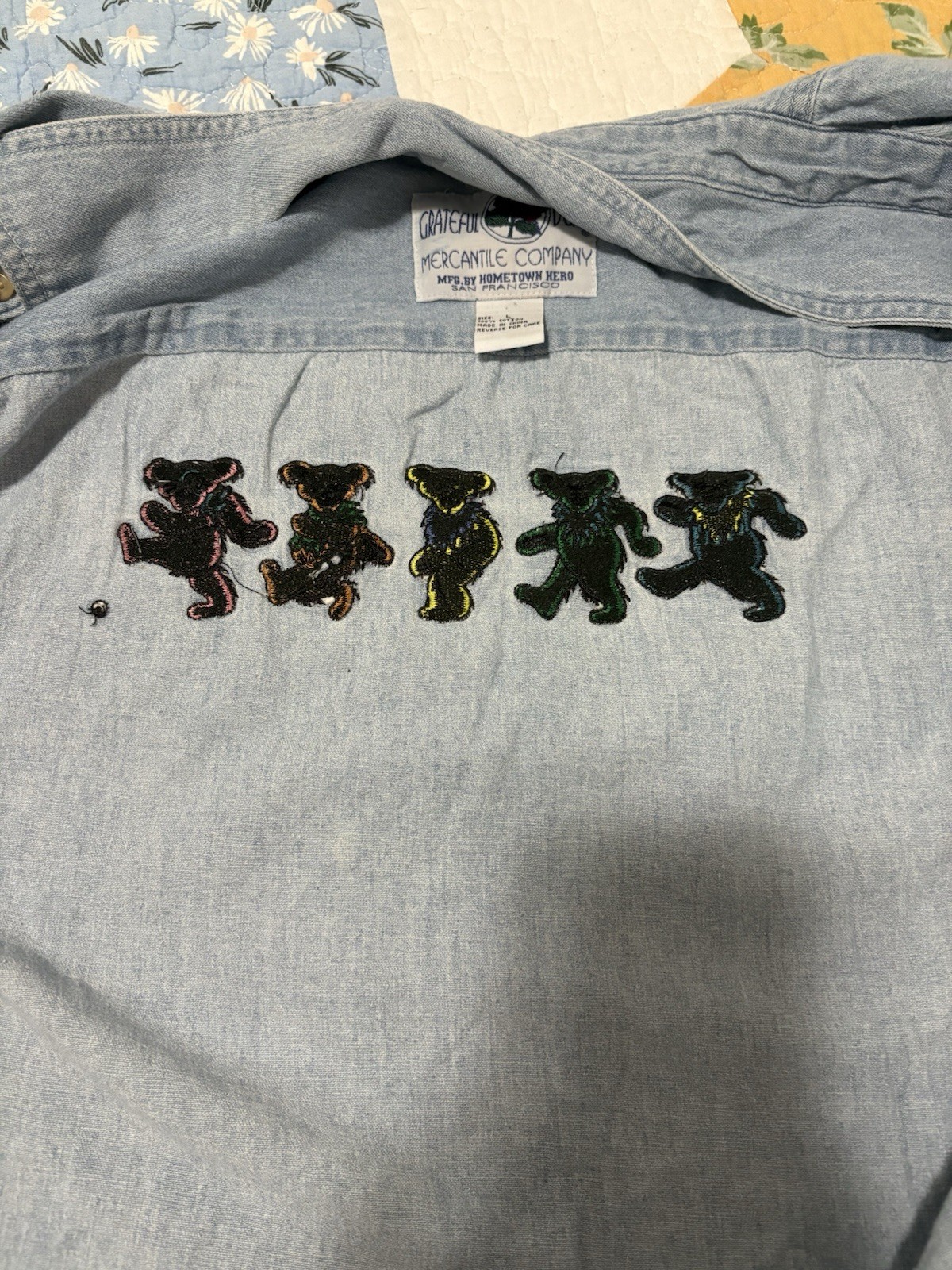 Grateful Dead Button Up Shirt Mens Blue Dancing Bear Long Sleeve Large