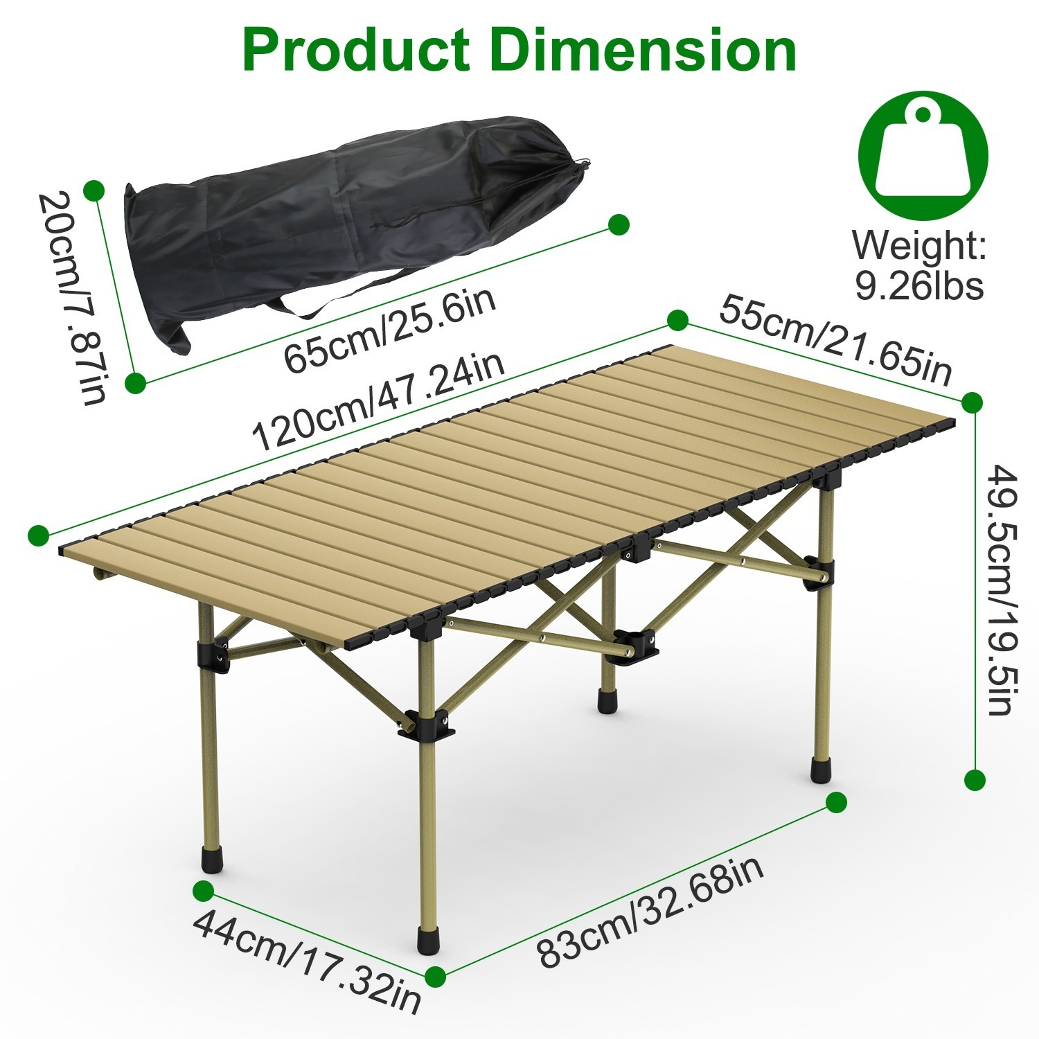 Folding Camping Table Portable Lightweight Carbon Steel Roll-up Picnic LARGE