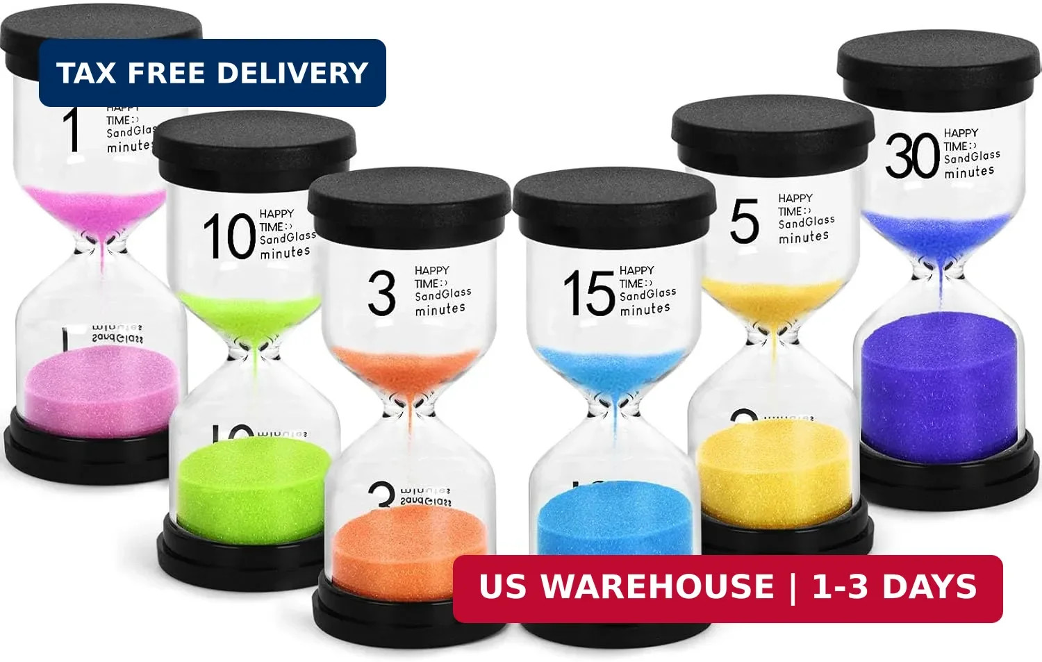 Sand Timers Set, 6PCS Colorful Hourglass Sandglass Timer 1/3/5/10/15/30 Minutes