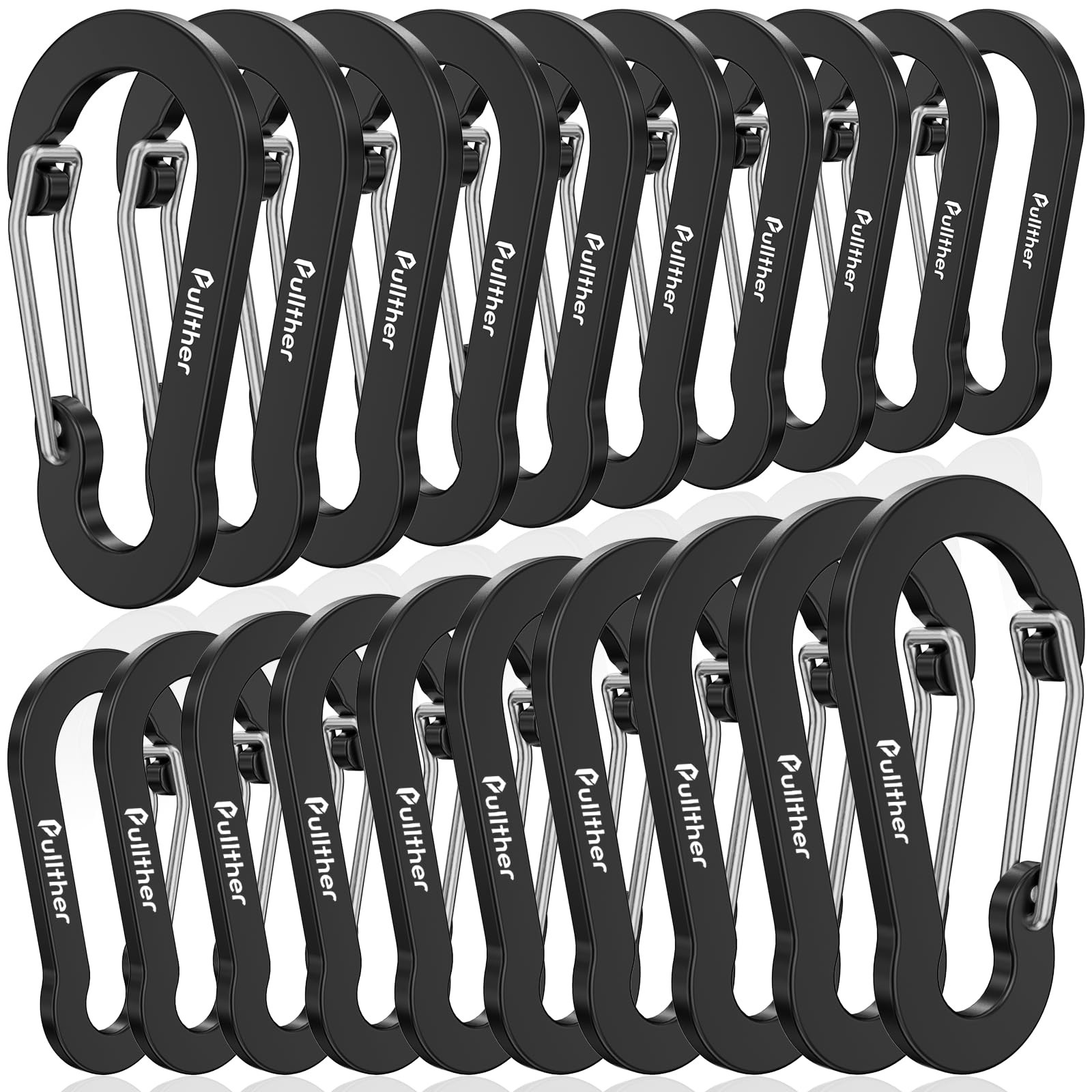 Pullther fishing Aluminum Carabiner Clips- Set of 5cm 20pcs, black
