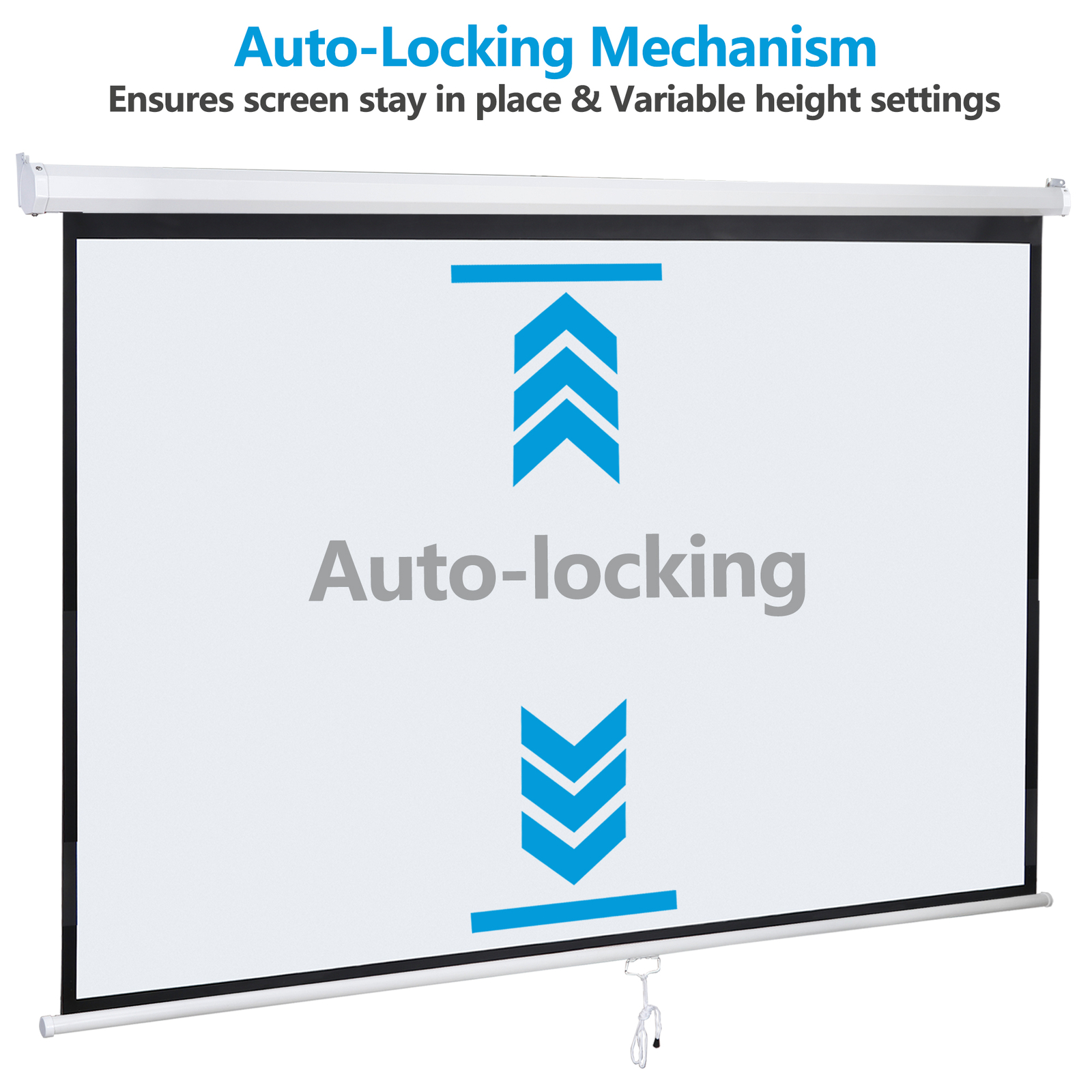 80 Inch Manual Pull Down Projector Screen 16:9 HD Retractable Widescreen Matte