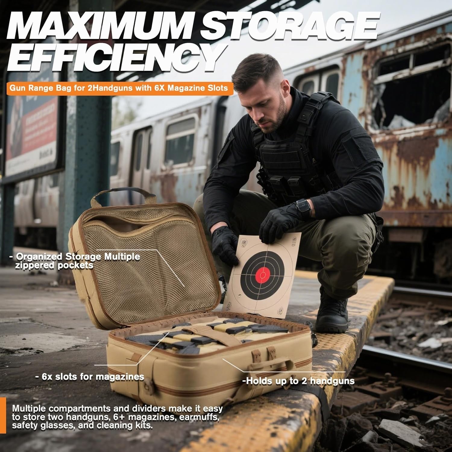 Tactical Gun Range Bag for Handguns and Ammo Pistol Case Shooting Range Backpack