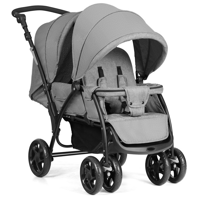 Double Front-Back Baby Stroller with 5-Point Belts and Sunshade