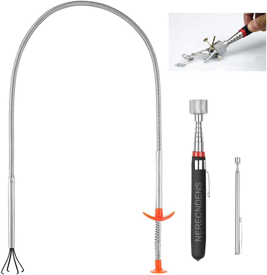 3 Pack Magnetic Pick Up Tool Set Telescoping Magnet Flexible Grabber Claw