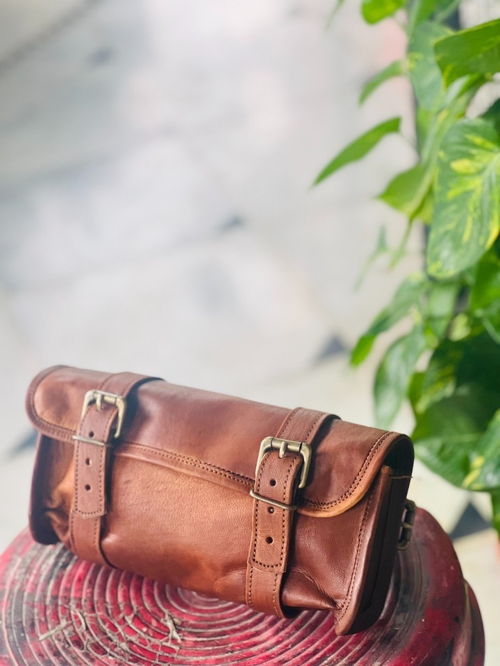 Genuine Goat Leather Vintage Motorcycle Buckle Closure Nourished  Bag Best New