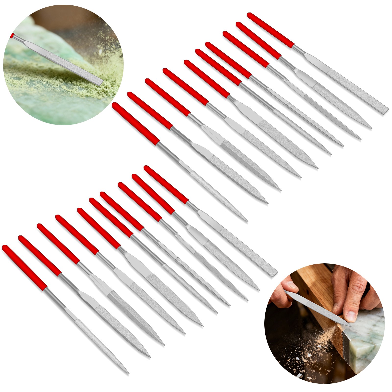 20x 5.5in Diamond Needle File Set Small Emery File for Glass Wood Metal Jewelry