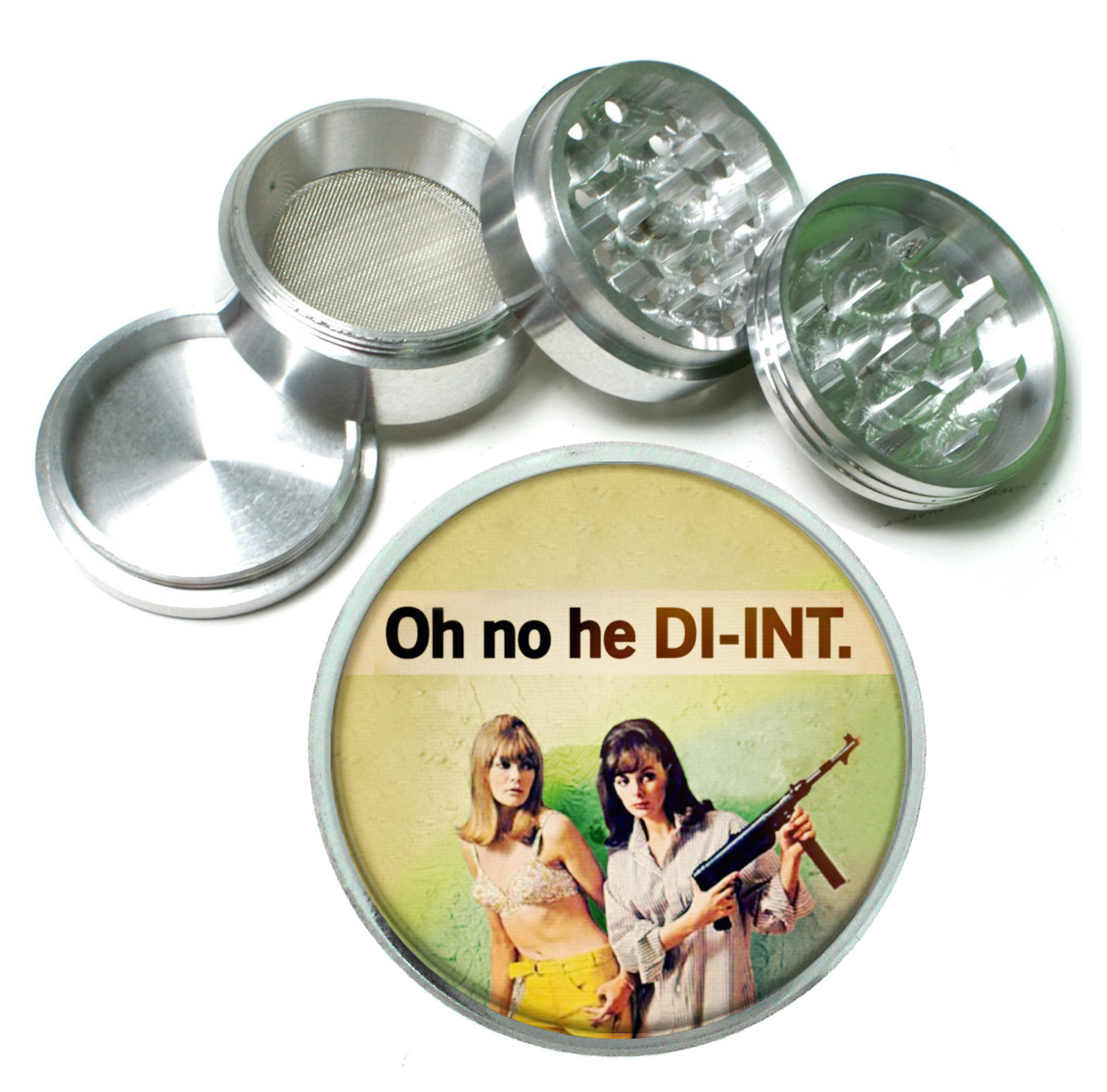 70's Era Chicks Guns Rs1 Themed Aluminum Herb Grinder 63mm 4 Piece Hand Mueller