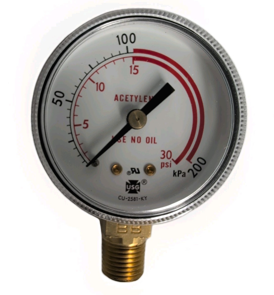 US Gauge CU-2581-KY - Acetylene Pressure Gauge - 0-30 psi(200kPa) - 1/4 NPT -NEW