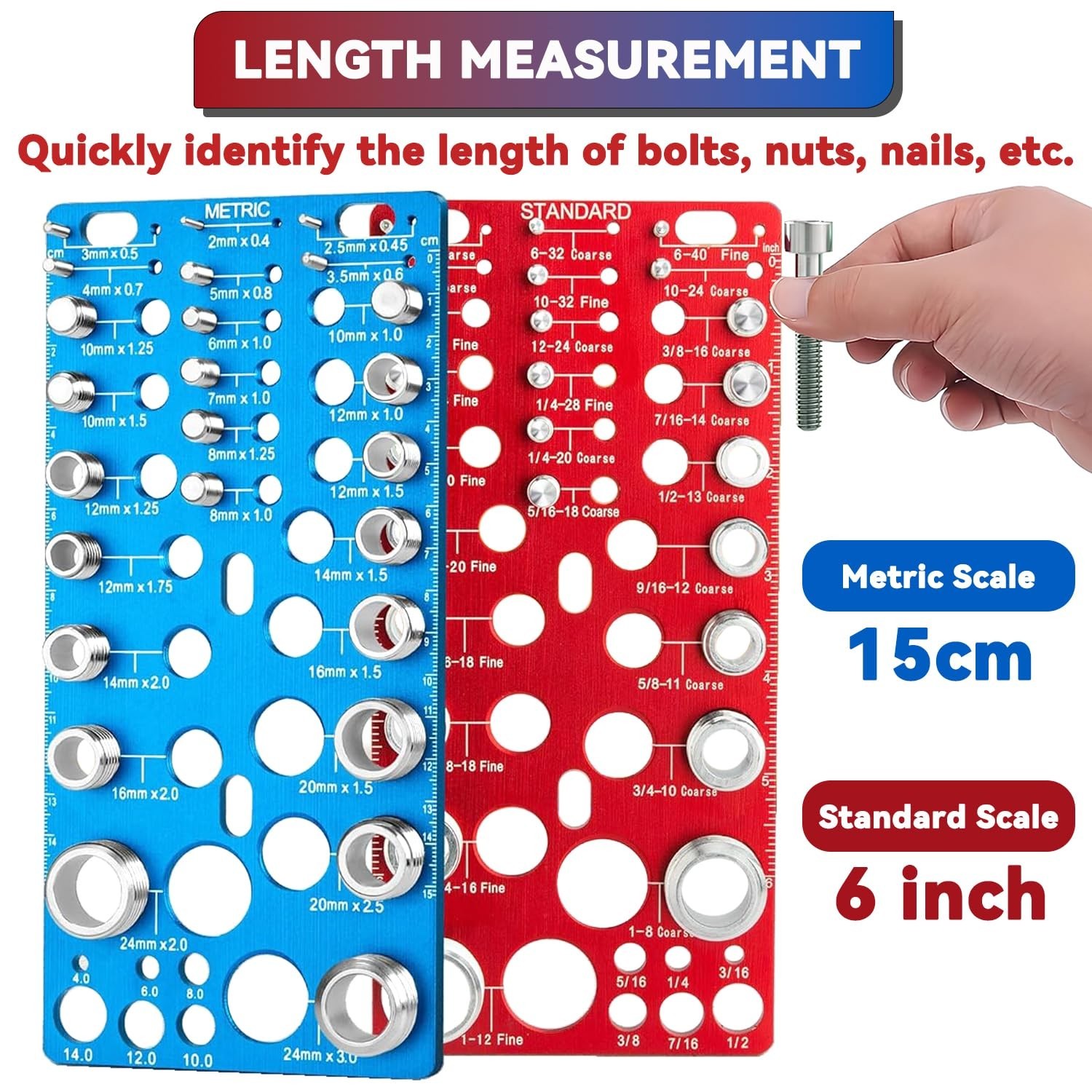 62 Pcs Nut and Bolt Thread Checker - 25 Standard + 25 Metric Thread Gauges