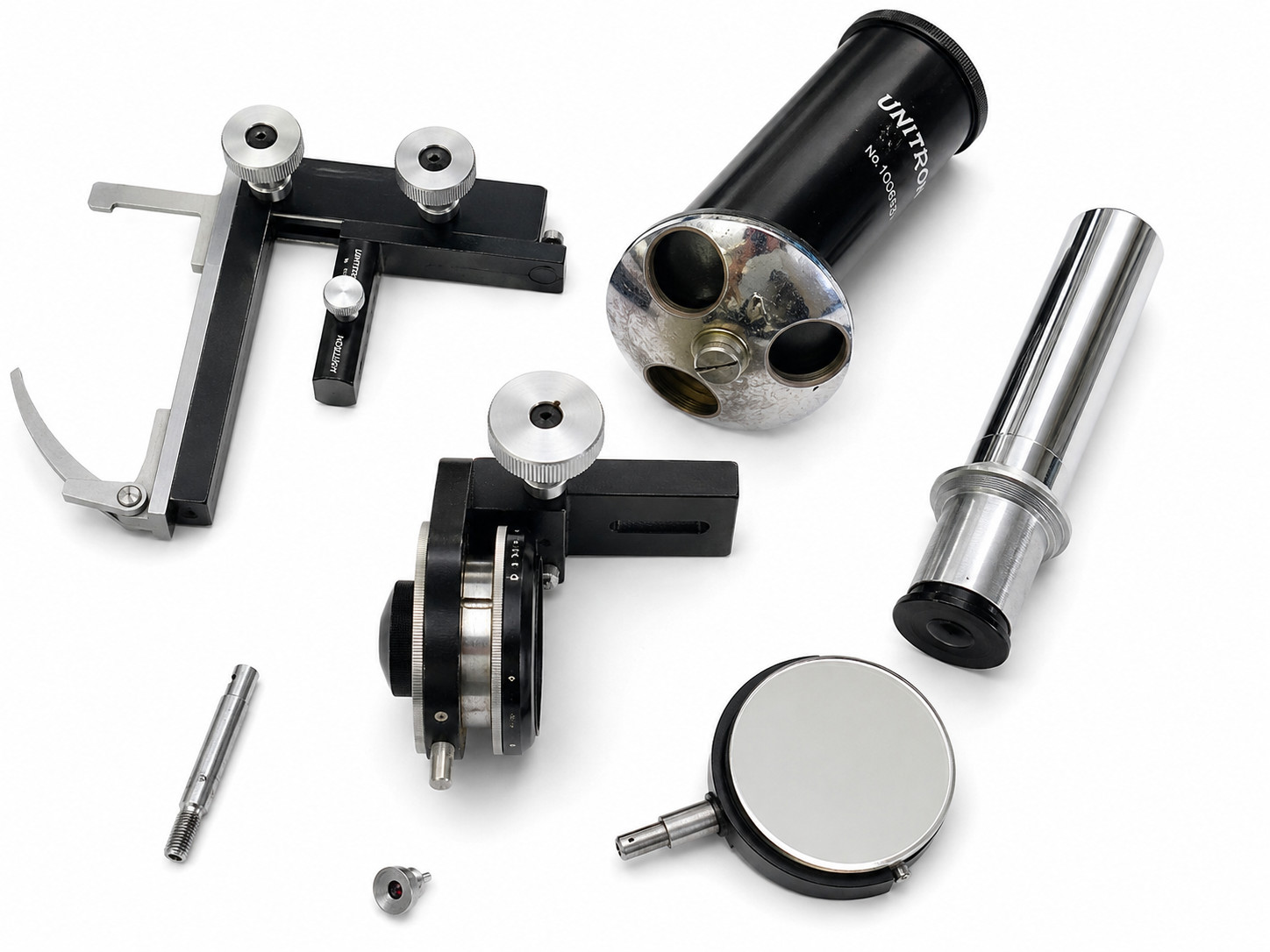 Vintage Unitron Microscope Parts Lot Prism Head Optical Tube Mirror & More