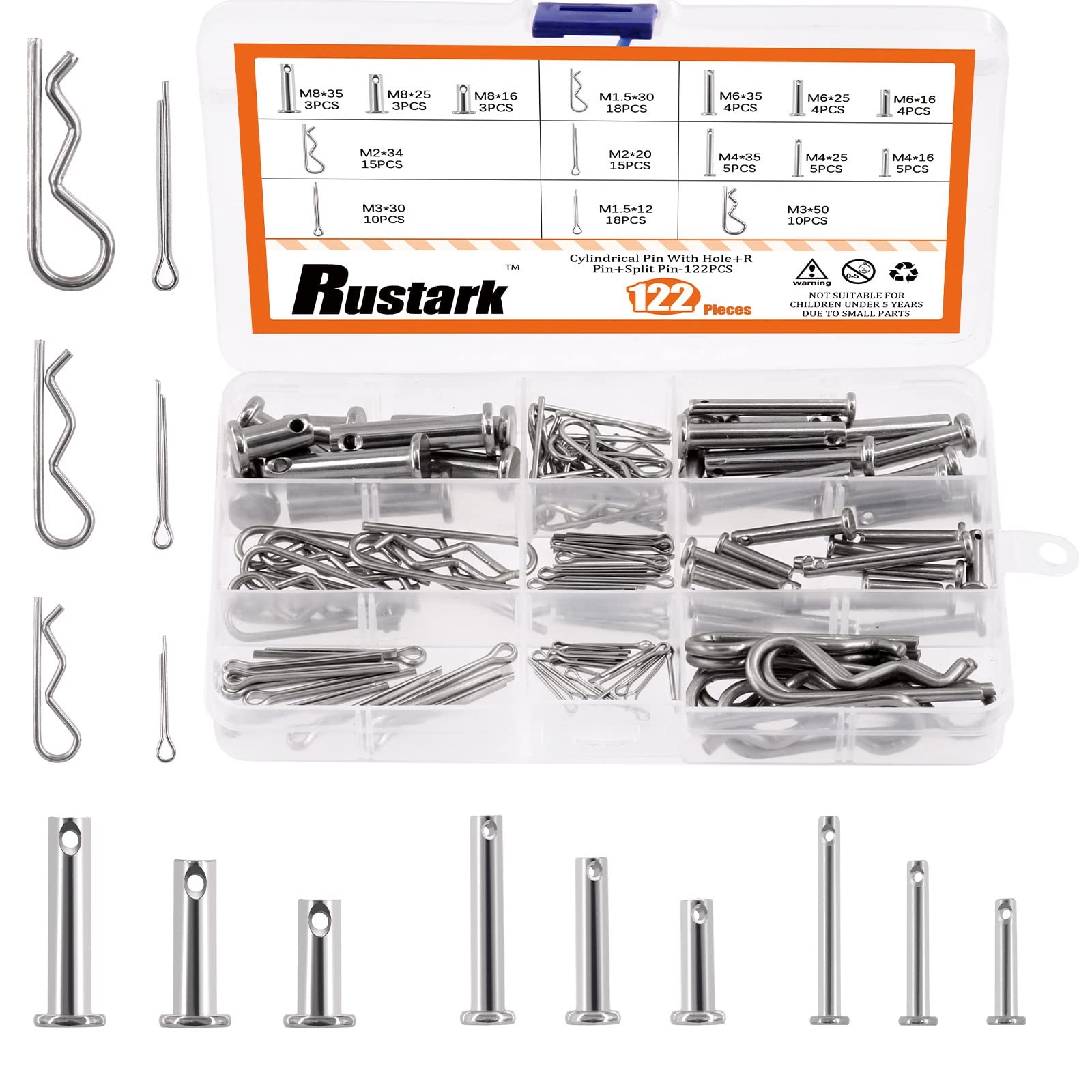 122Pcs 15 Sizes 304 Stainless Steel Cotter Pin Clip Key Fastener Fitting Asso...
