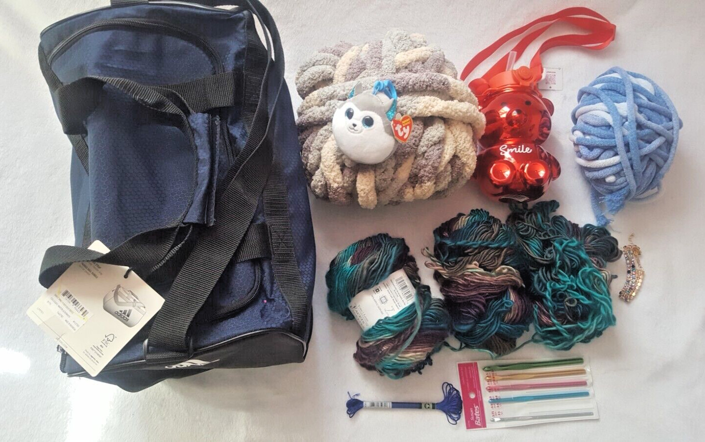 Bundle Crochet Blanket, Plushbig Yarn Hook set lot + Adidas Diablo Small II Bag