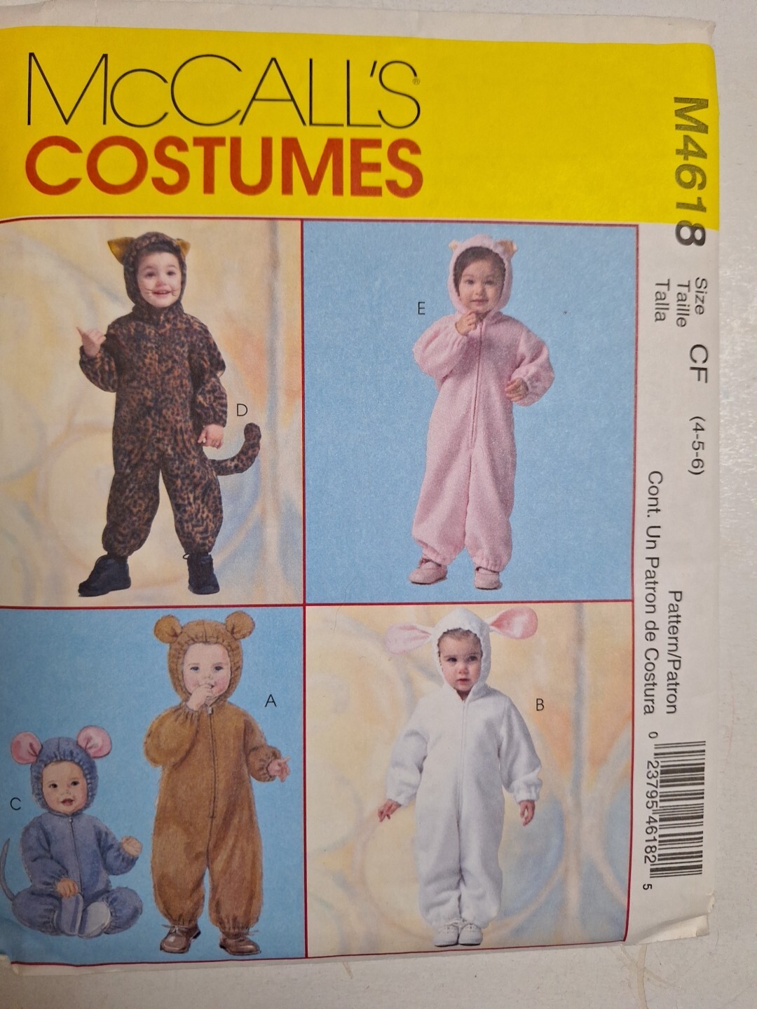 Mouse Cat Bunny Costume Size 4 ONLY McCalls M4618 Sewing Pattern Cut Jumpsuit