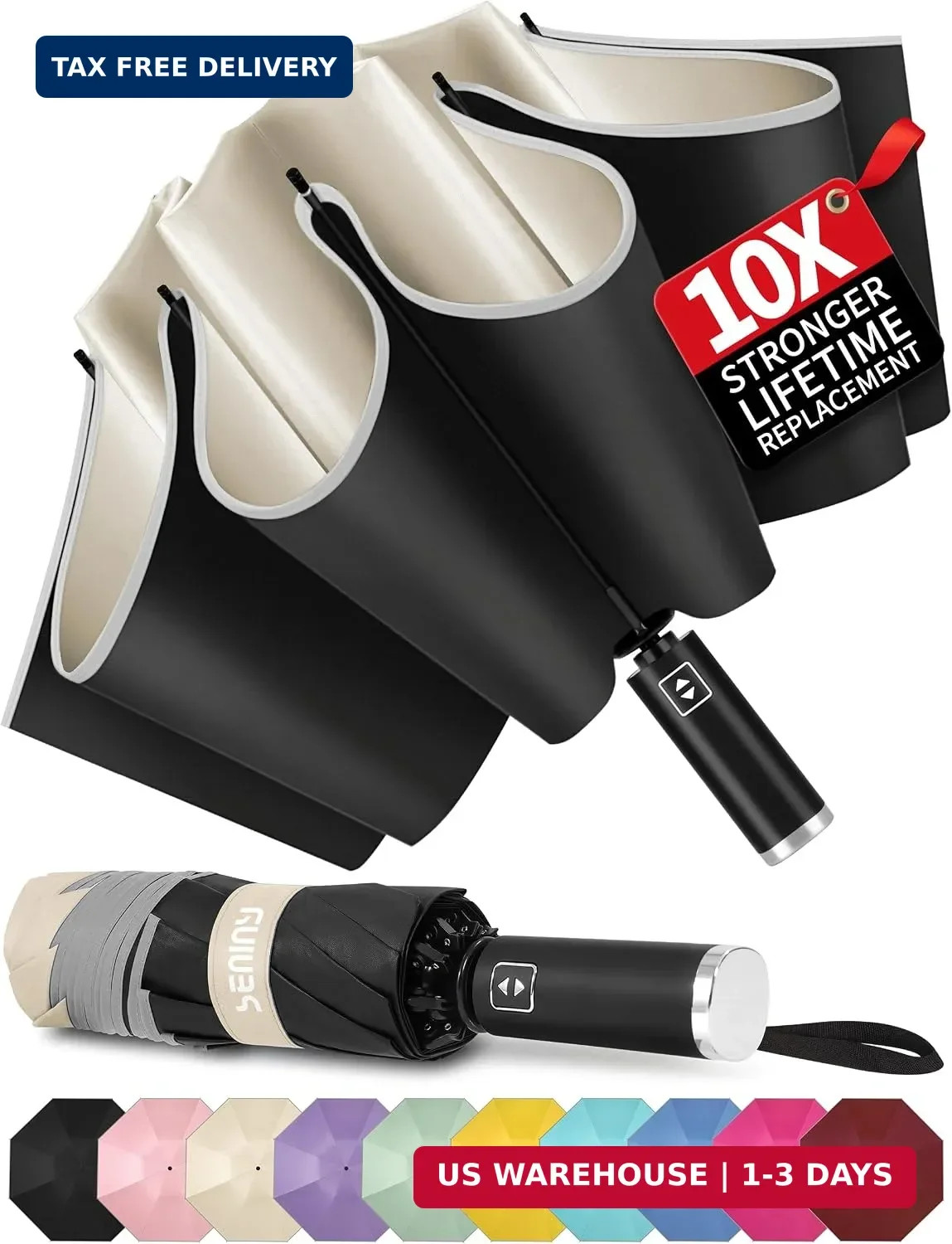 Seniny Inverted Travel Umbrella Compact - Windproof Umbrellas for Rain with Refl
