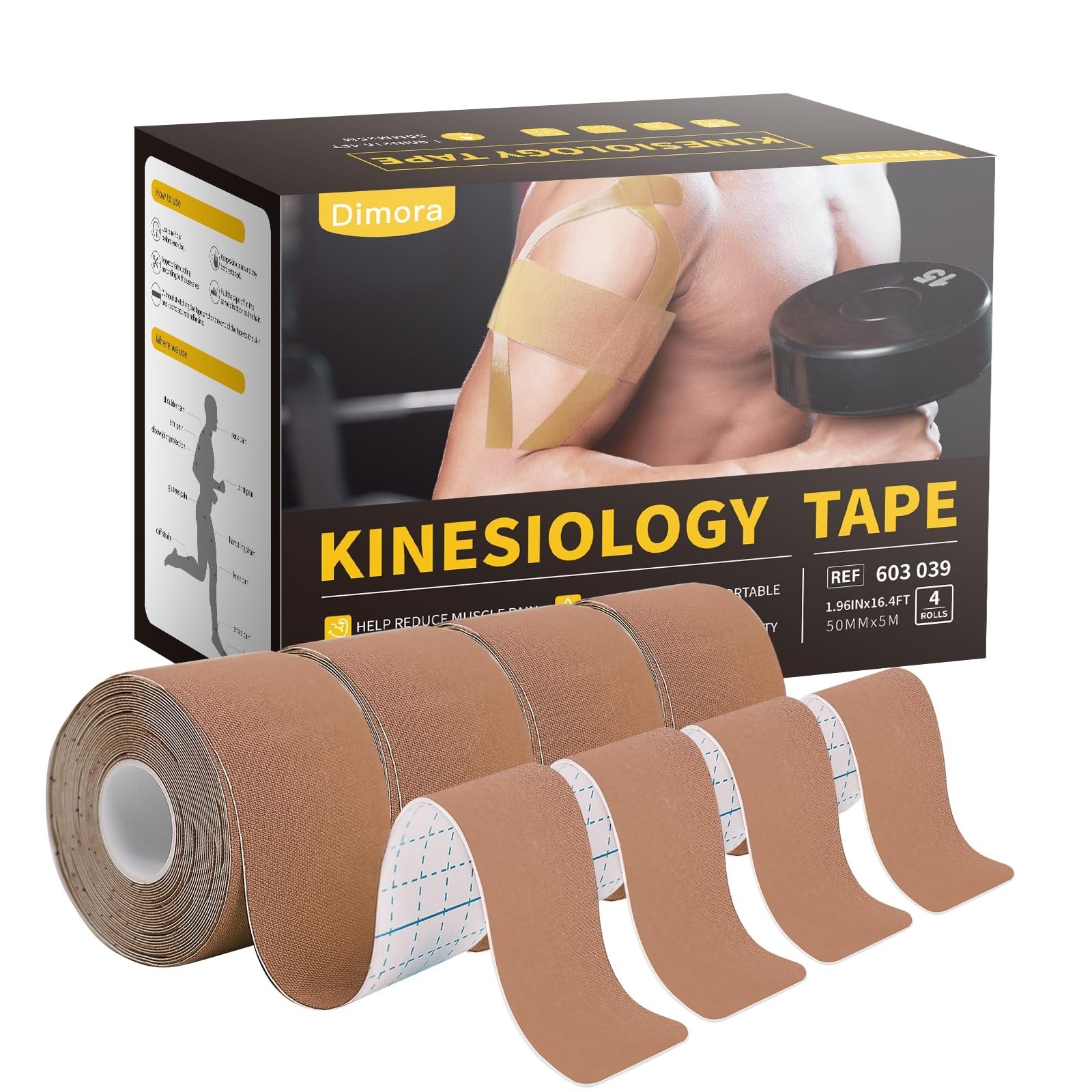 Dimora Uncut Kinesiology Tape, Original Cotton, 16' Elastic Athletic Tape for...