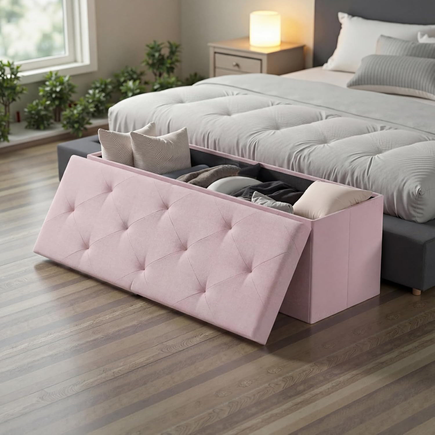 43In Foldable Storage Ottoman Bench, Storage Chest, Large End of Bed Foot Rest S