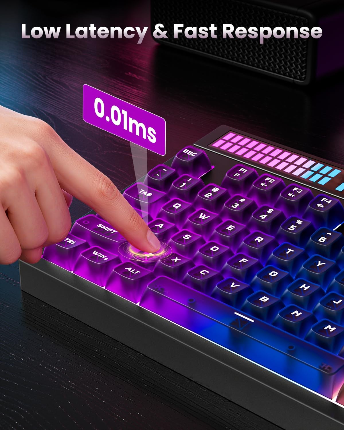 Quiet Gaming Keyboard with Sound-Sync RGB LED Display, 94-Key Wired PC Gaming Ke