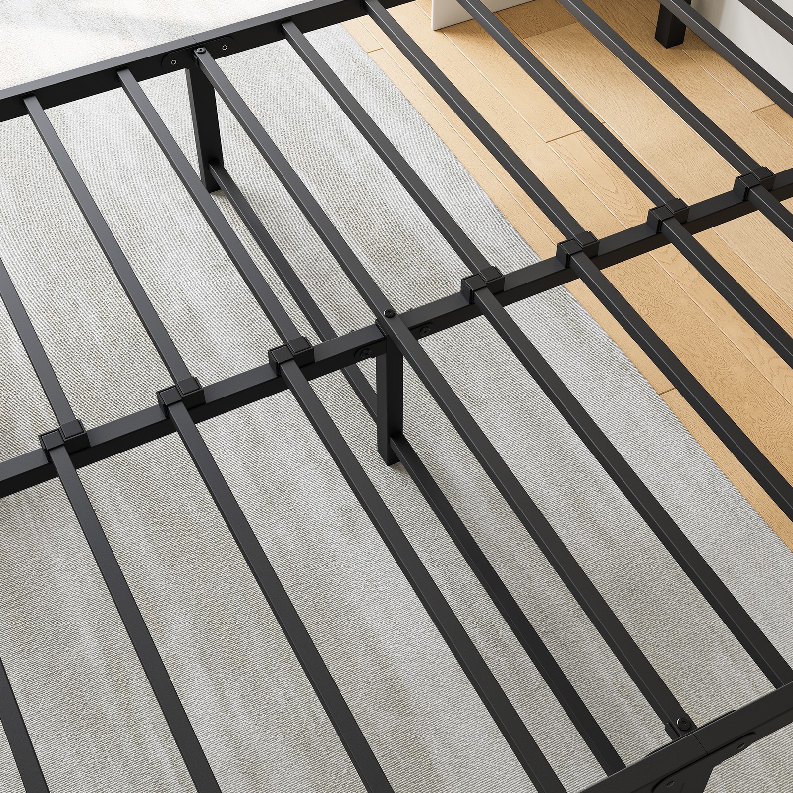 Full Size Metal Platform Bed Frame with Petal Accented Headboard