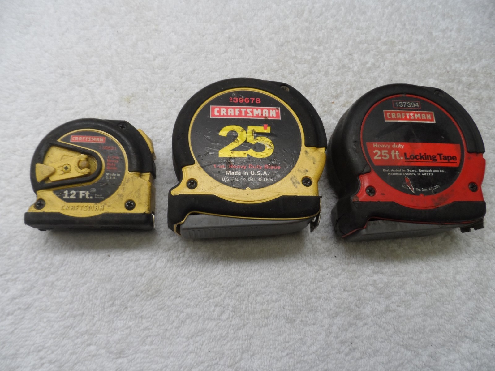 Craftsman USA Heavy Duty Locking Tape Measure Lot, 12 ft 25 ft 25 ft USA - 3 pcs