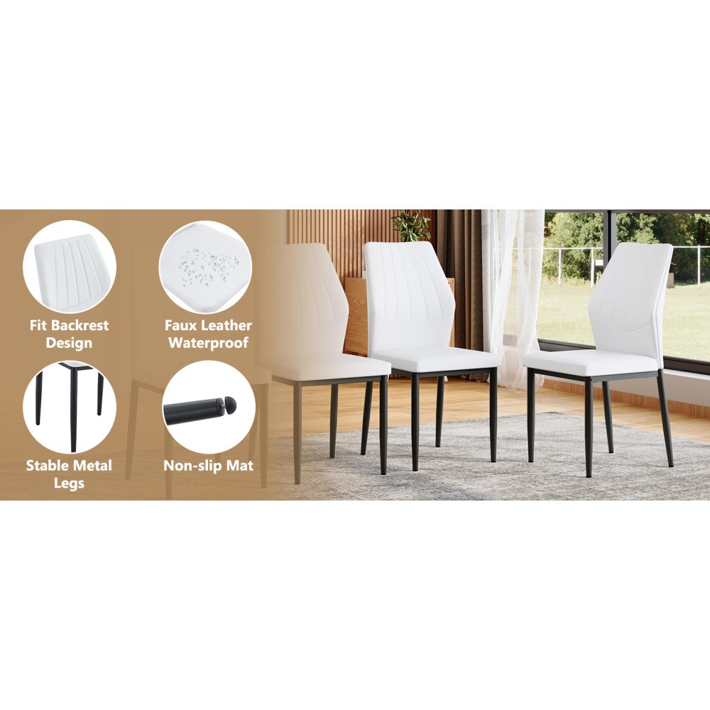 Set of 4 Dining Chairs - Ergonomic PU Leather Backrest, Black & White, 37'' High
