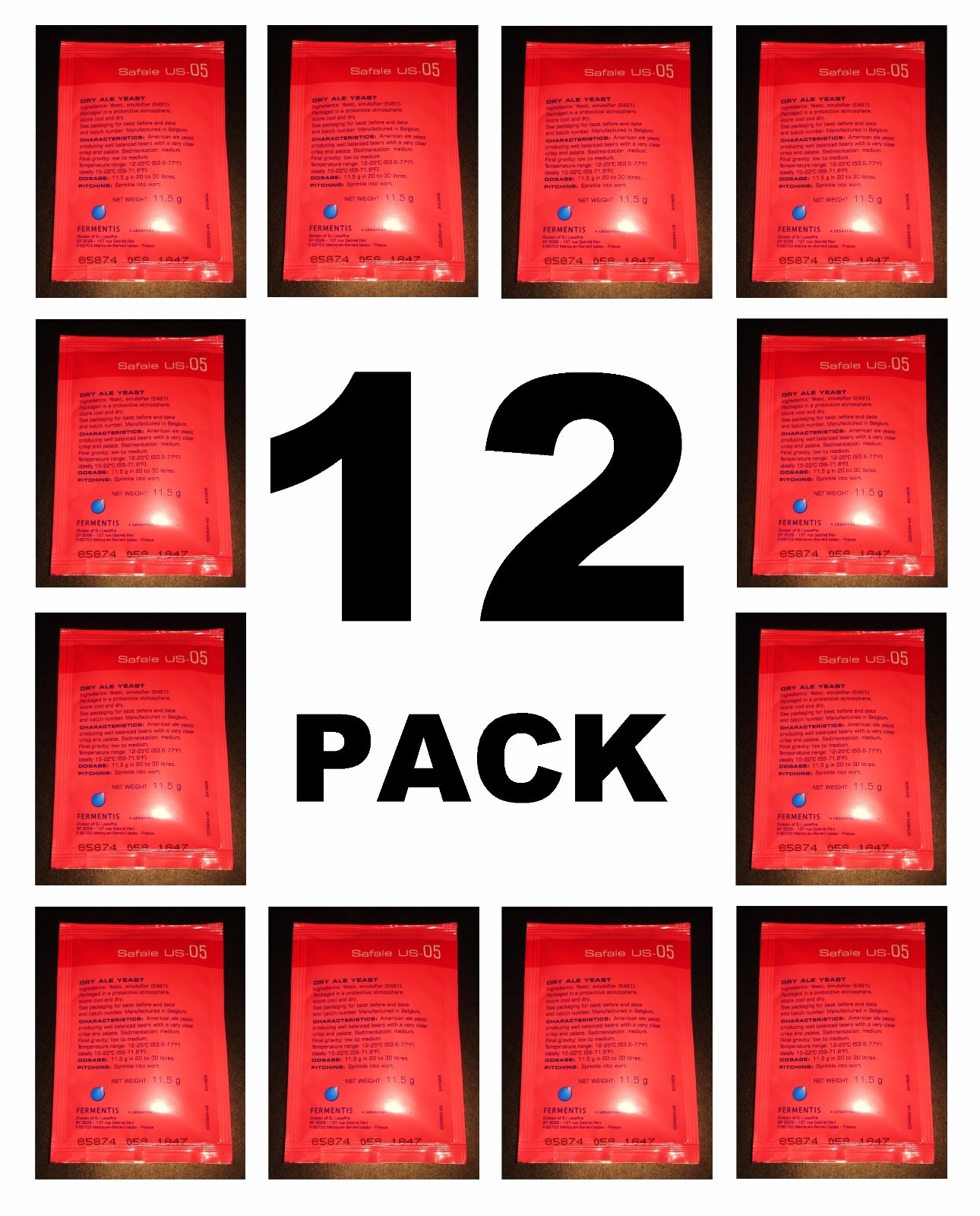 BEER YEAST US-05 12 PACK AMERICAN ALE FERMENTIS SAFALE DRY HOME BREWING YEAST