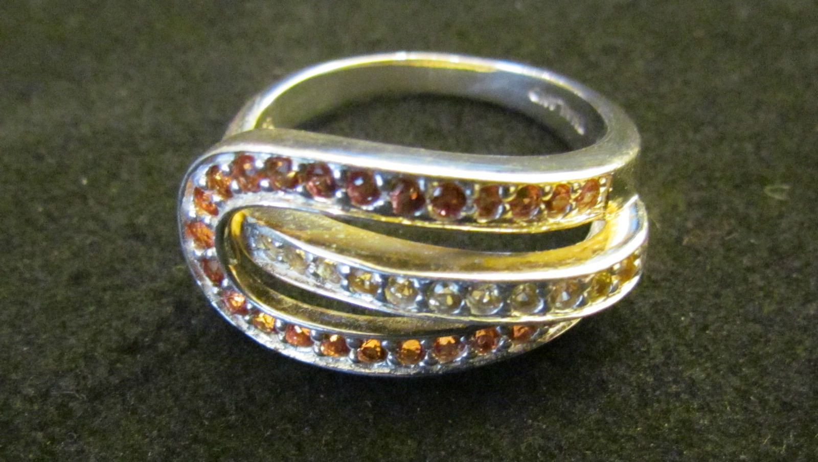 Ring Silver 925 Rodinated with Citrines 53 Size 16.8mm; 6 Grams