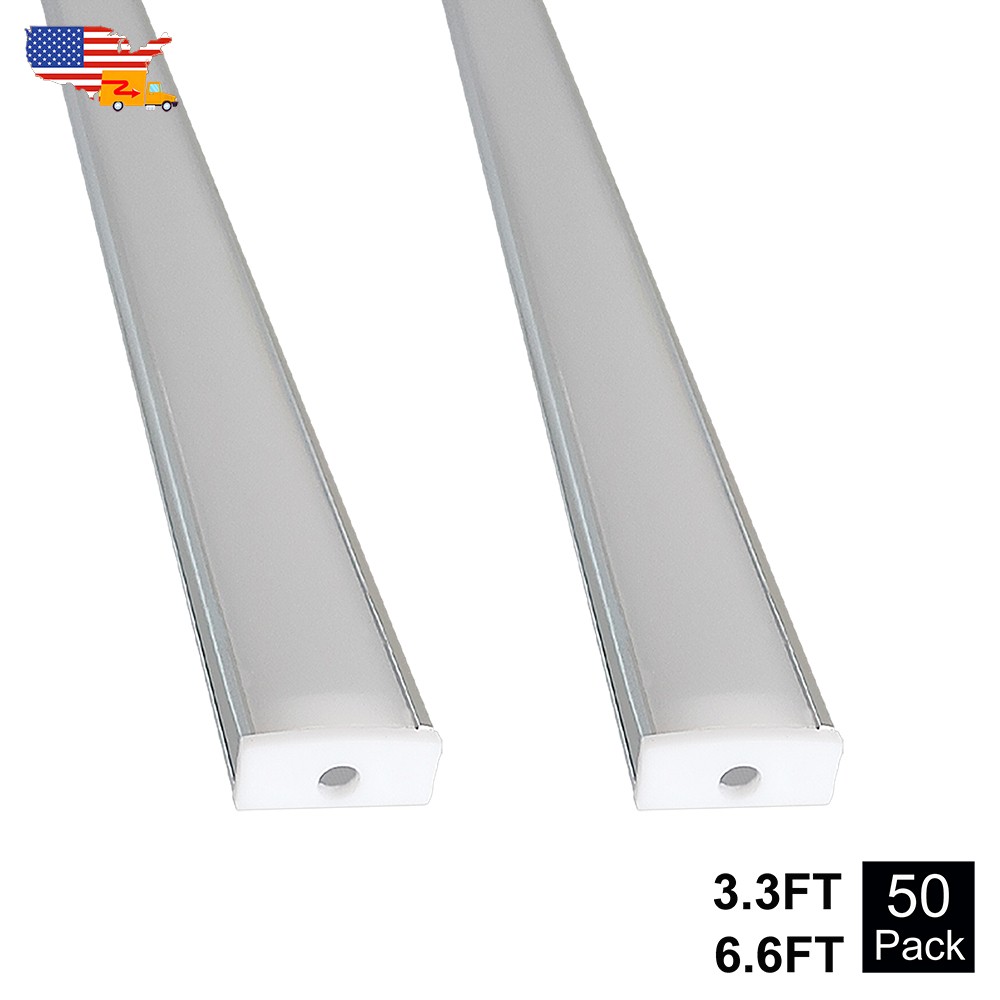 50Pack 6.6FT/2M Aluminum Channel Diffuser System With Milky Cover U Type For Led