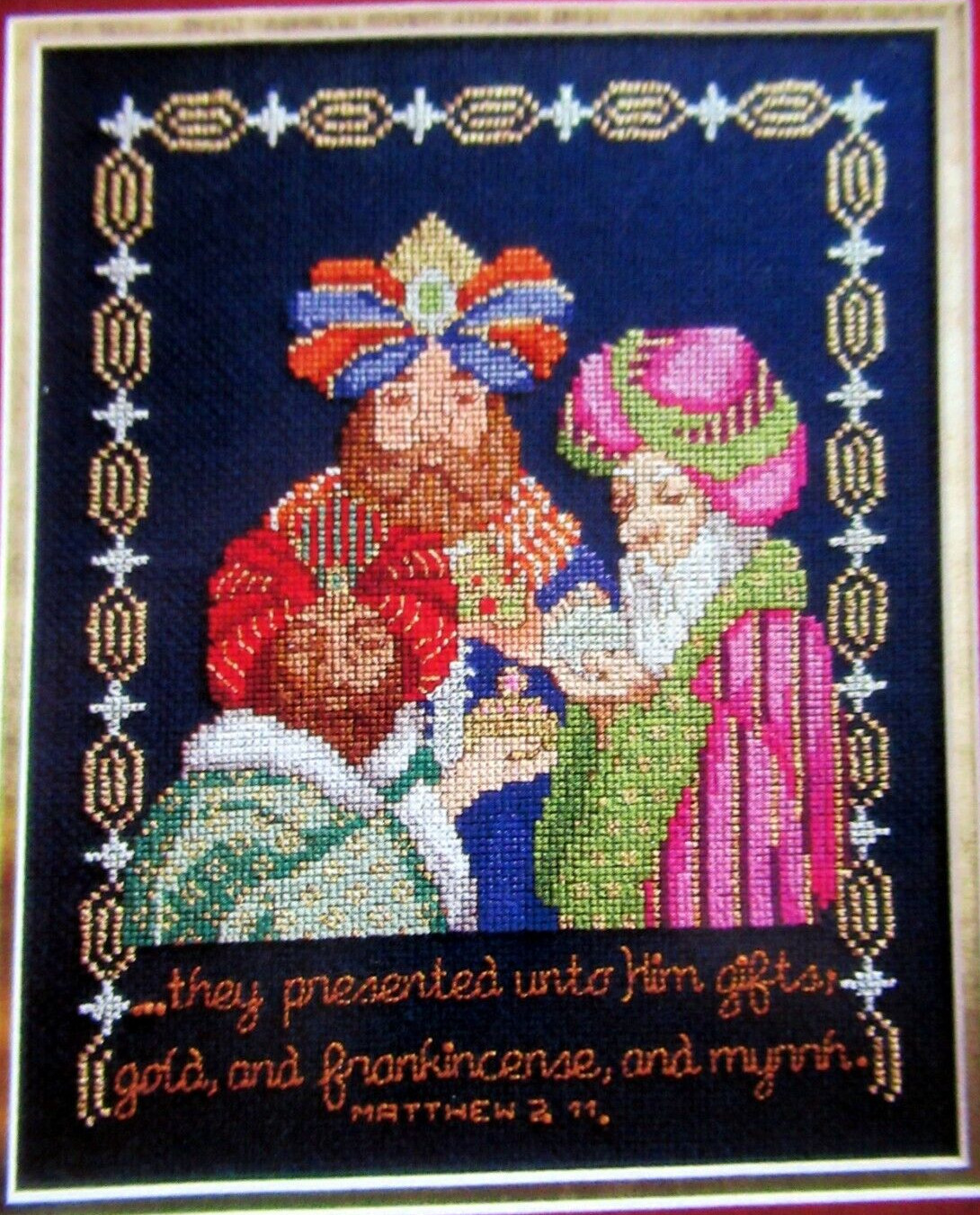 Three Wise Men Gold Silver Braided Hats Robes Gifts CROSS STITCH PATTERN