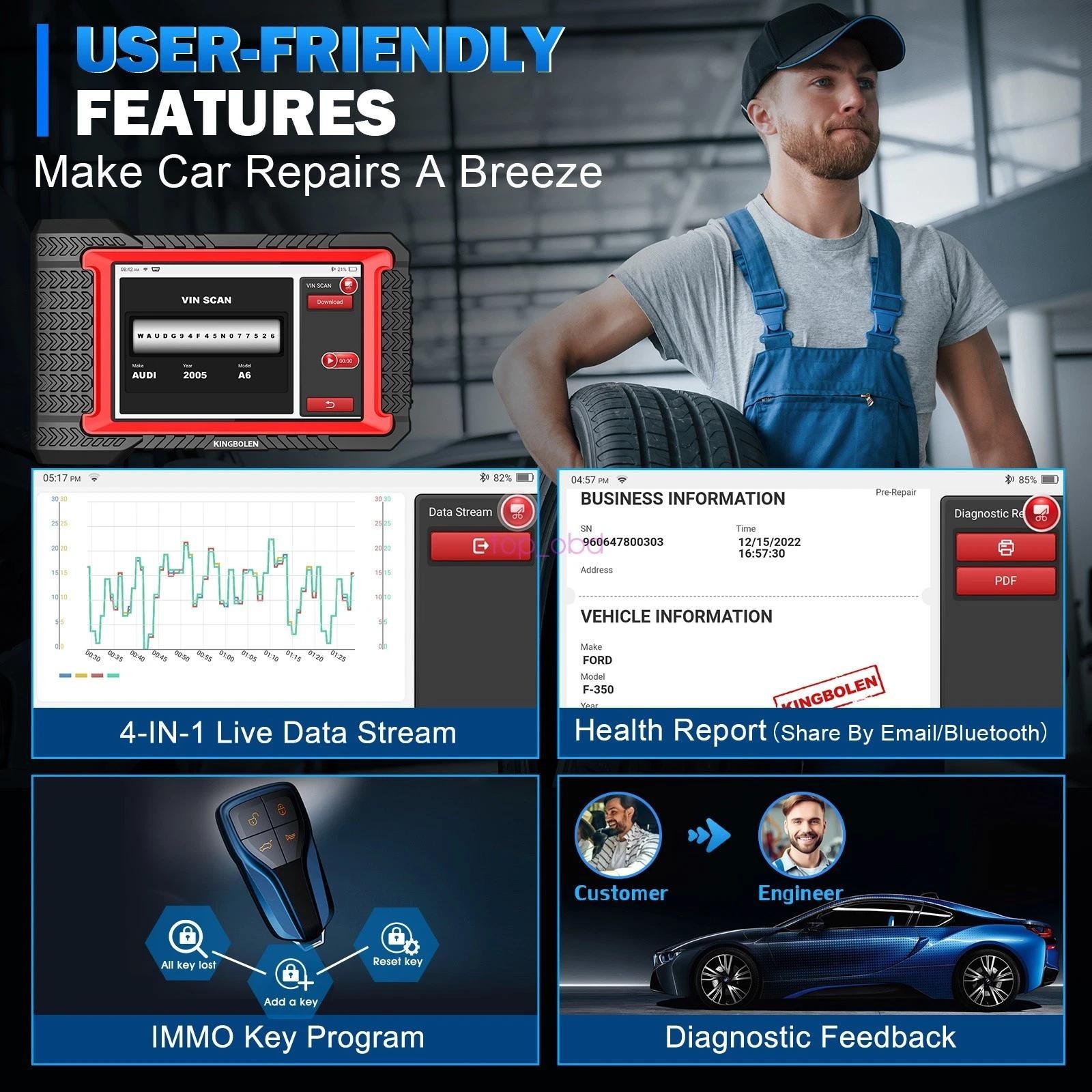 2026 Kingbolen K7 Car Diagnostic Scan Tool Full System OBD2 Scanners ECU Coding