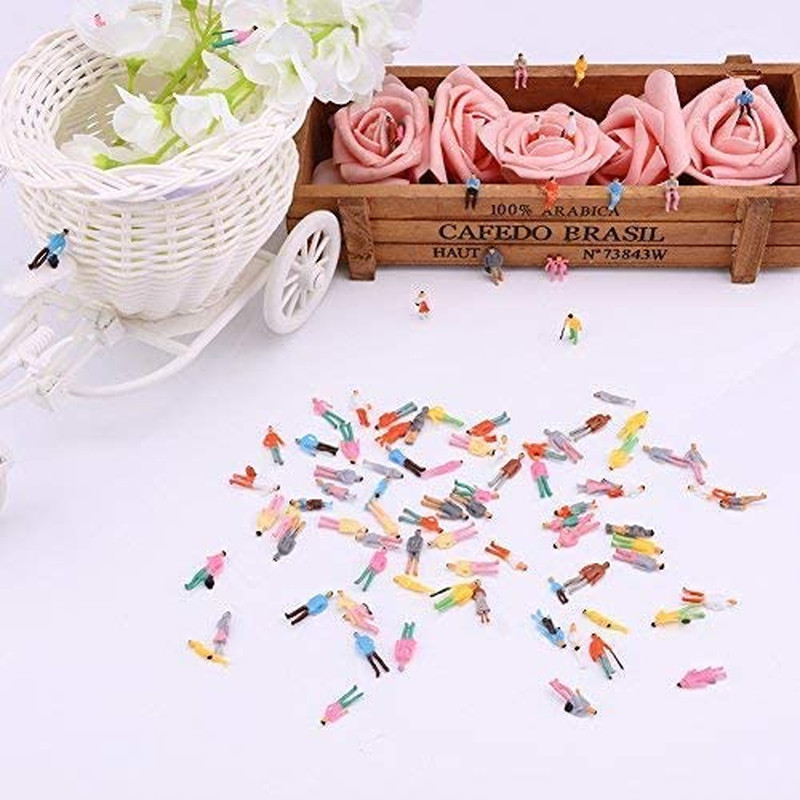 100PCS 1:100 HO Scale Tiny People Set - Mixed Painted Plastic Figures