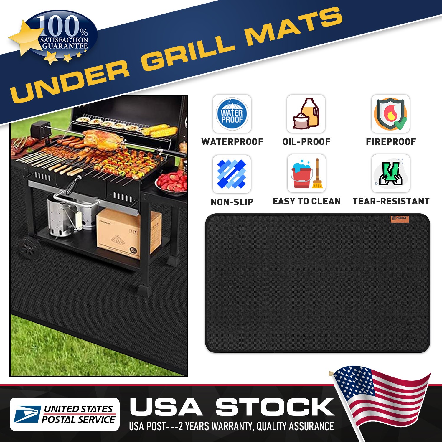 Modigt New Durable Under Grill Mat For Outdoor Grill 48 X 30 Inch Grill Mat