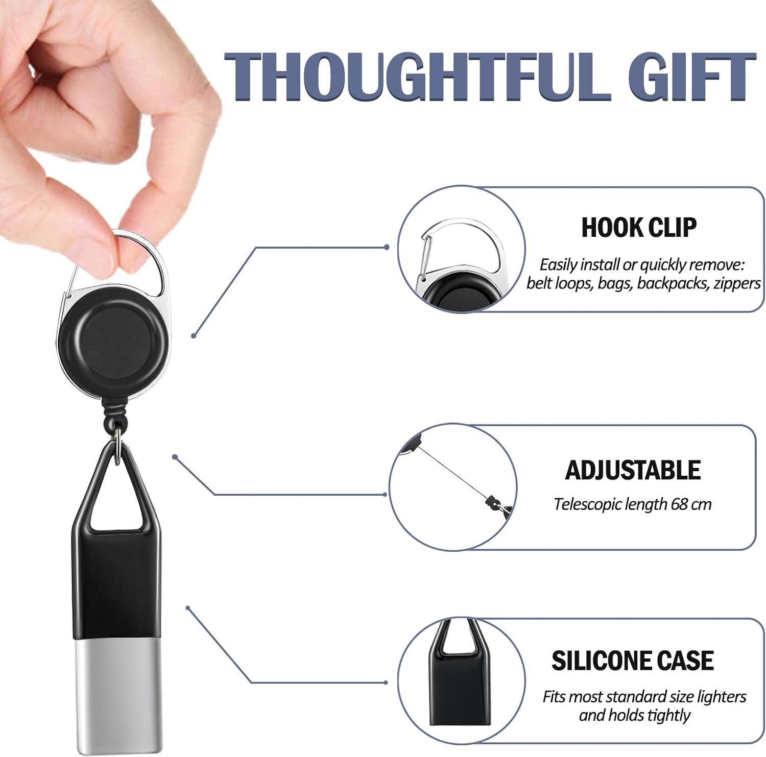 6-Pack Retractable Lighter Leashes � Multicolor Keychain Lighter Holders