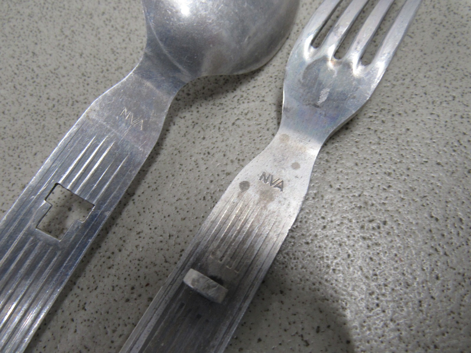 East German 2 piece Utensil Set Silverware Fork Spoon NVA Marked Cold War Era