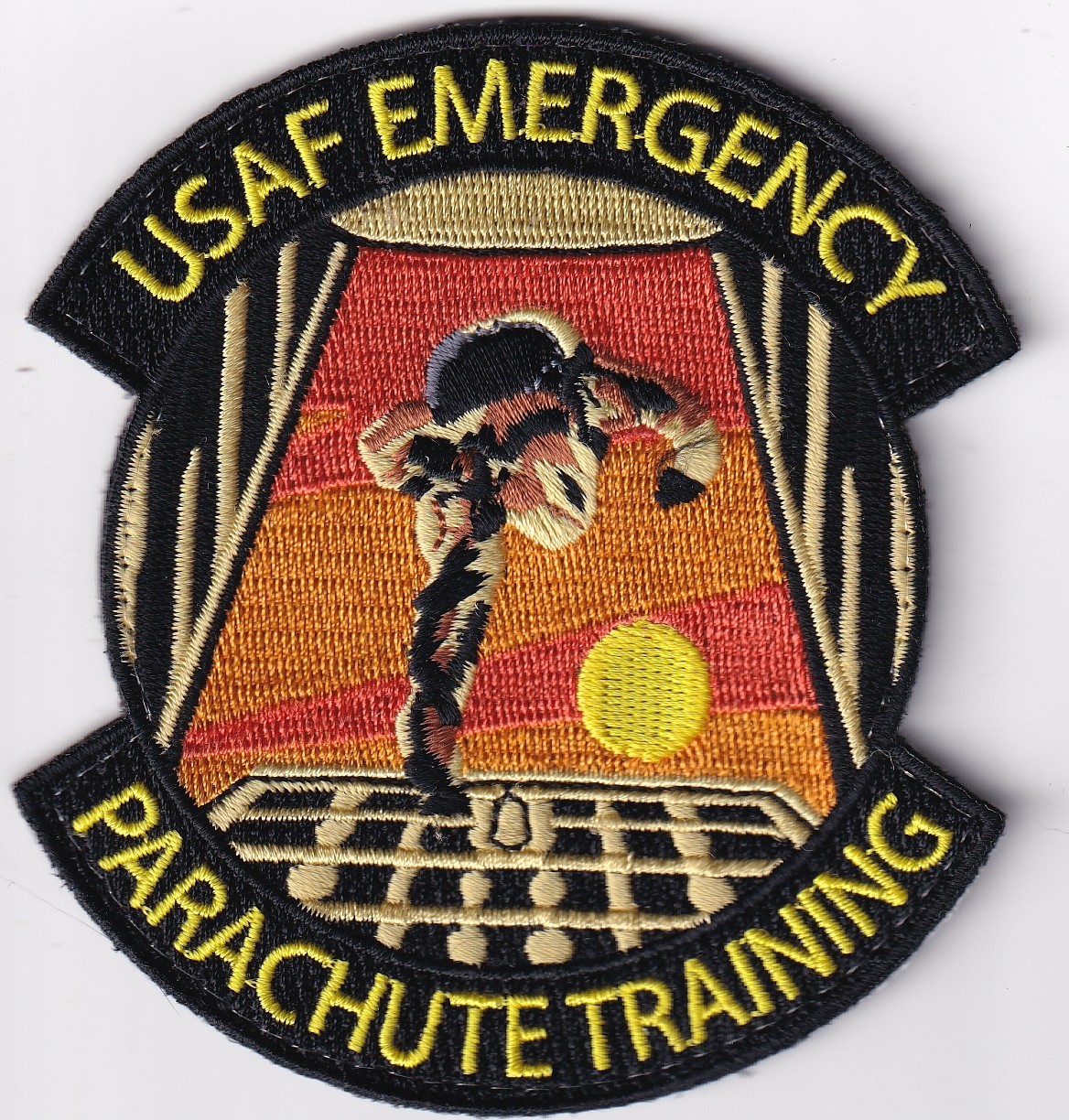 USAF Emergency Parachute Training patch gold yellow early GWOT hoop-loop back LG
