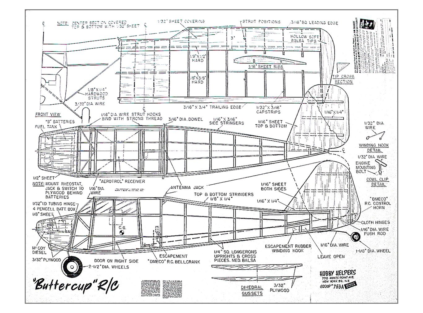 RC Plans and Patterns BUTTERCUP R/C Wingspan 50"