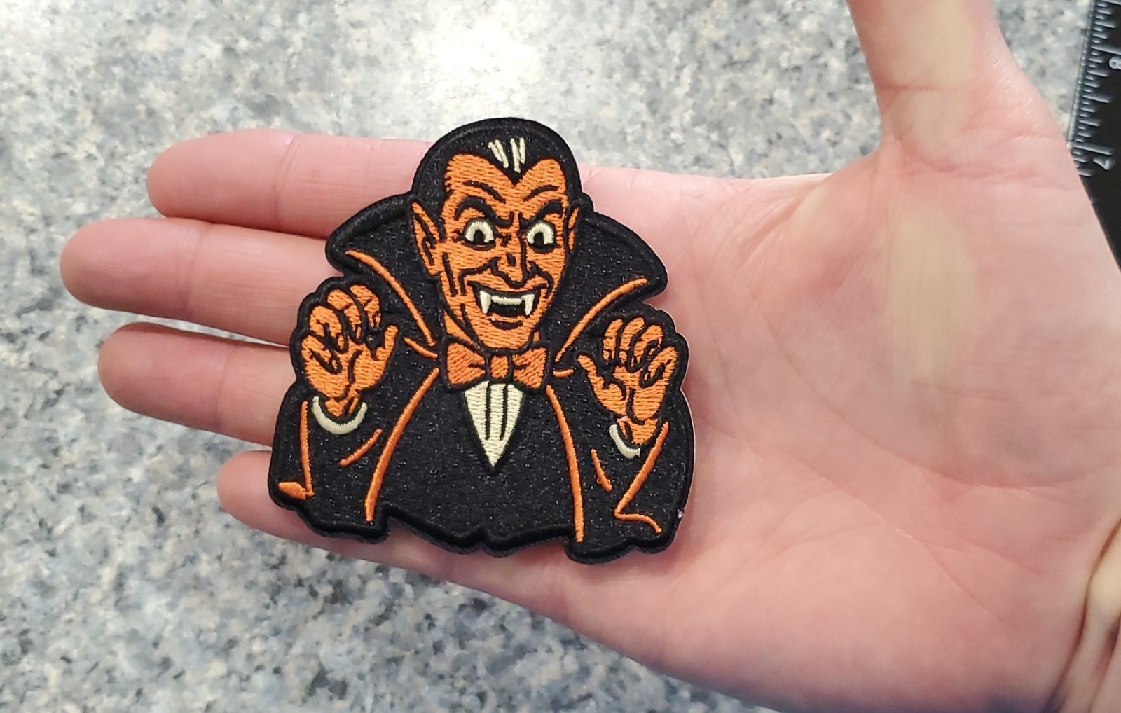 Vintage Halloween Vampire Patch. Fully Embroidered. Iron On Backing. 3"x3"